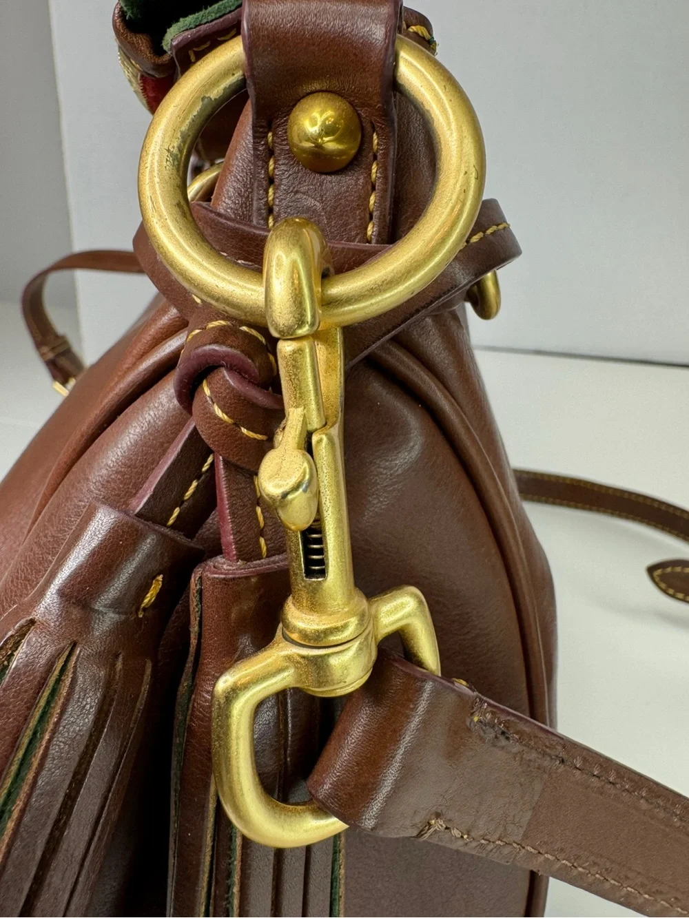 Dooney & Bourke DB Walnut Brown Florentine Leather Fold Over Crossbody Bag